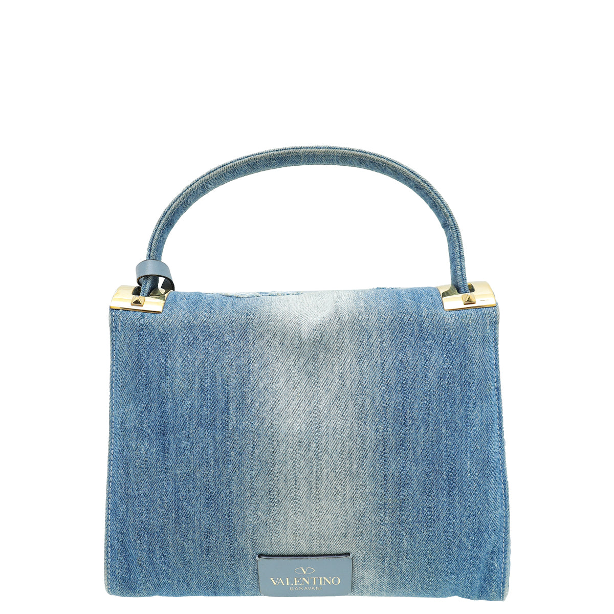 Valentino Blue Denim Butterfly Embroidered My Rockstud Frame Small Bag-Valentino-THE CLOSET