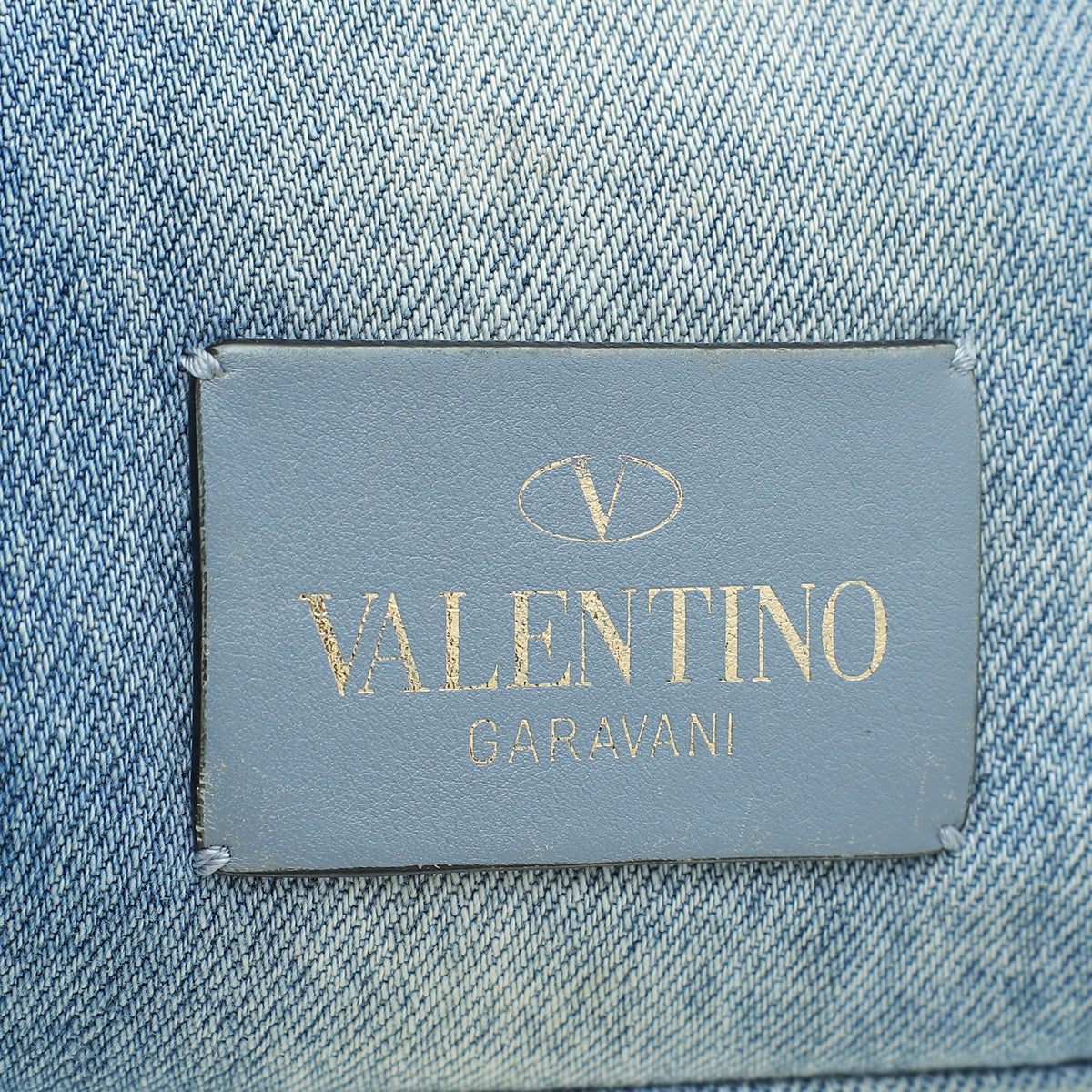 Valentino Blue Denim Butterfly Embroidered My Rockstud Frame Small Bag
