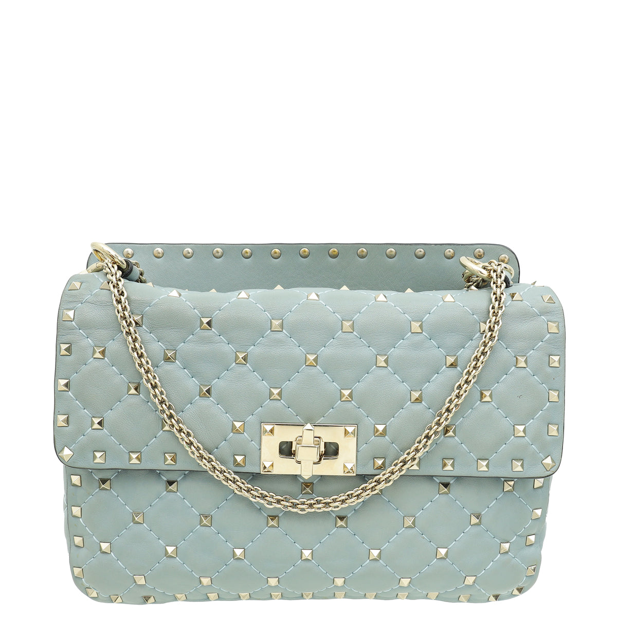 Valentino Grayish Blue Rockstud Spike Medium Flap Chain Bag-Valentino-THE CLOSET