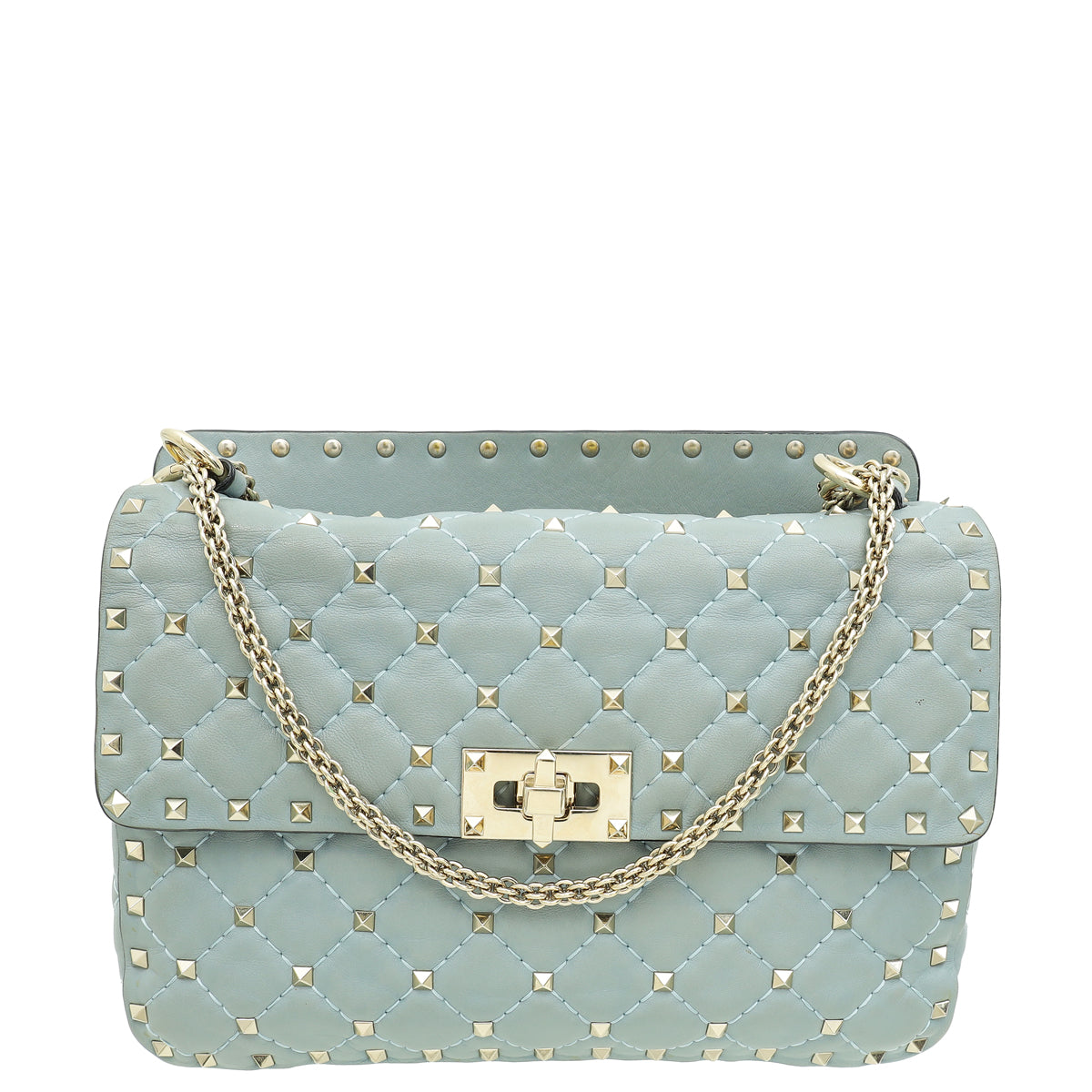 Valentino Grayish Blue Rockstud Spike Medium Flap Chain Bag