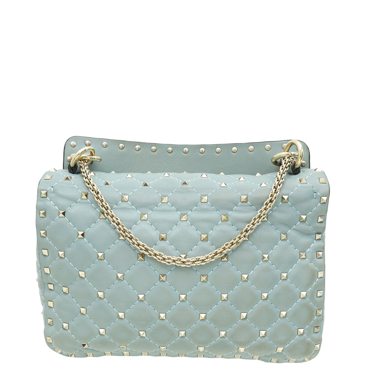 Valentino Grayish Blue Rockstud Spike Medium Flap Chain Bag