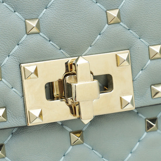 Valentino Grayish Blue Rockstud Spike Medium Flap Chain Bag