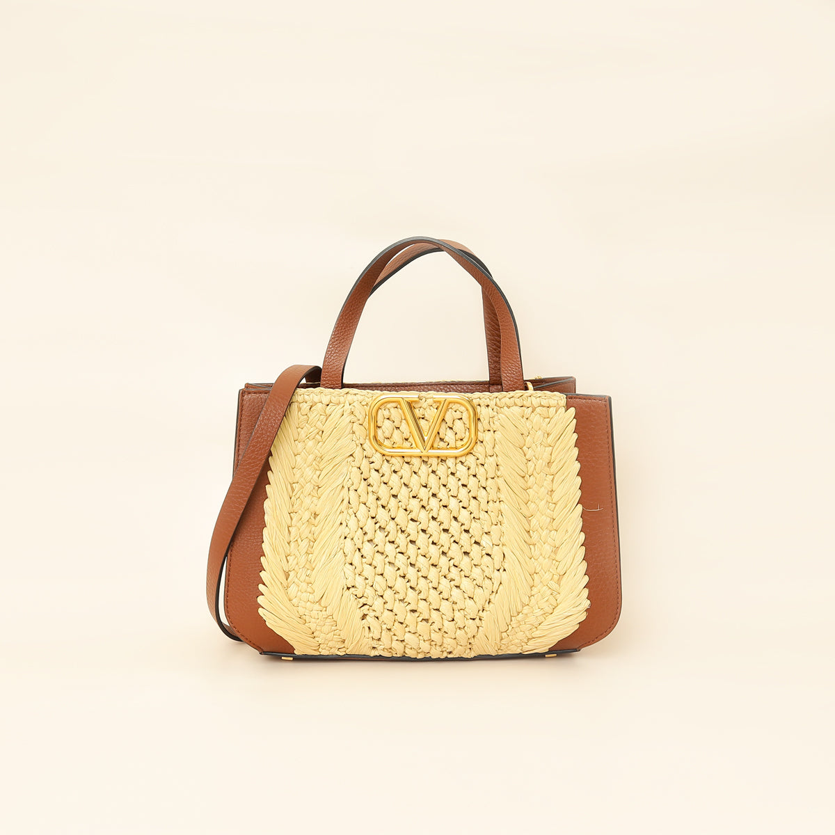 Valentino Bicolor Vlogo Signature Raffia Top Handle Bag-Valentino-THE CLOSET