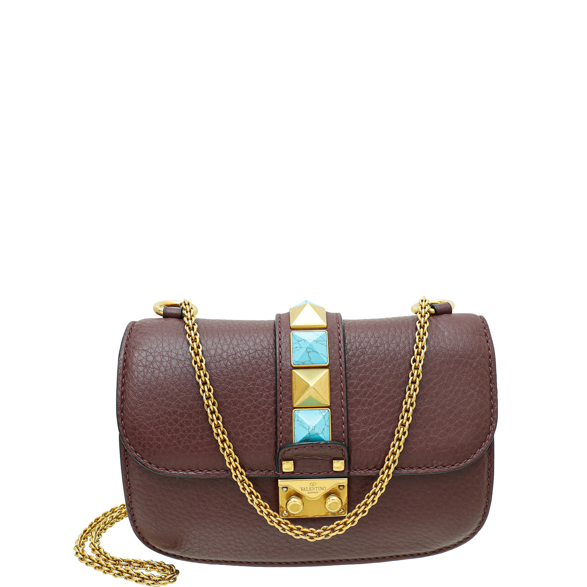 Valentino Burgundy Rockstud Glam Lock Small Chain Bag-Valentino-THE CLOSET