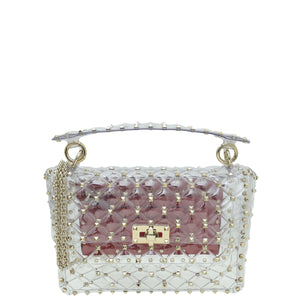 Valentino Clear Spike Rockstud PVC حقيبة متوسطة