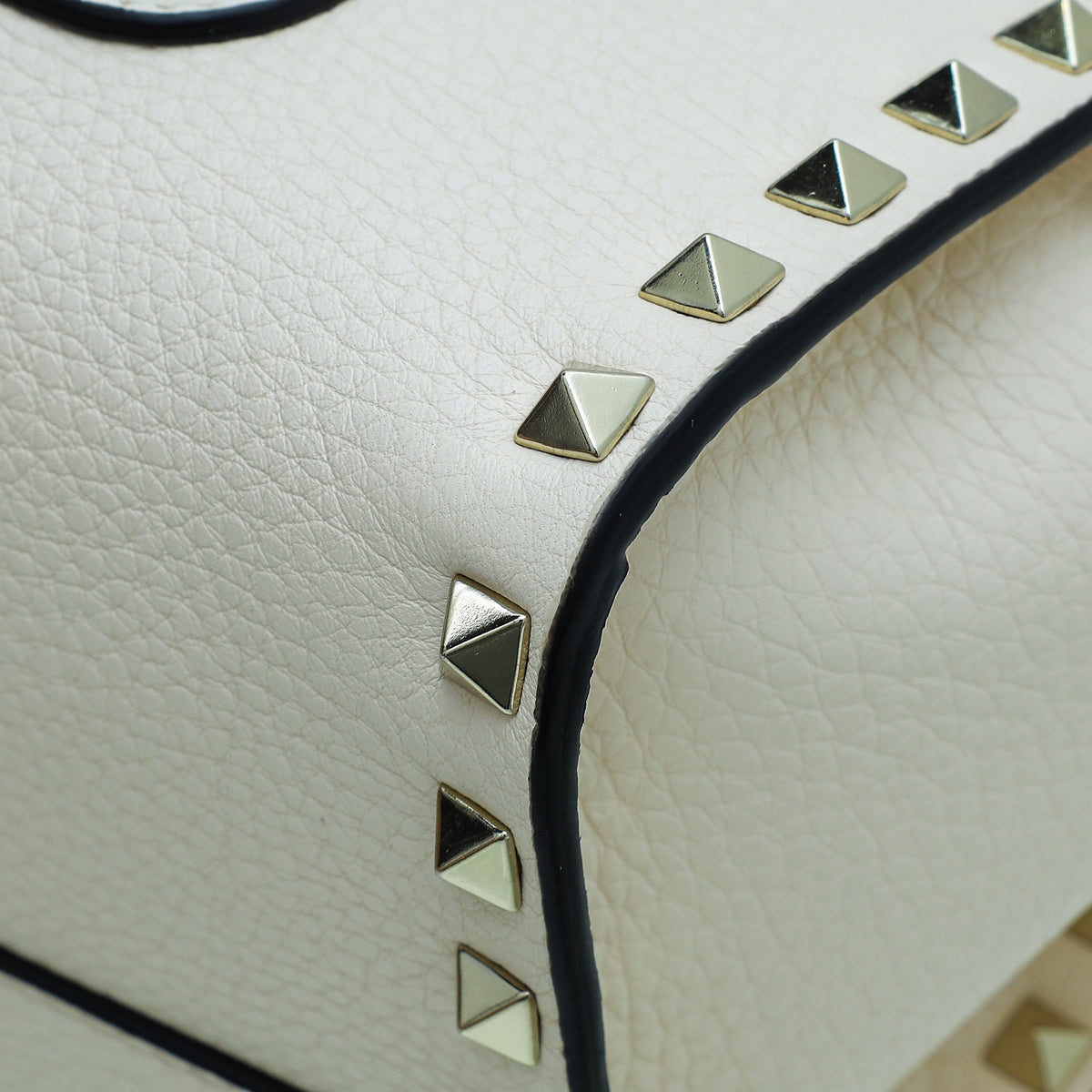 Valentino Cream Rockstud Flip-Lock Top Handle Medium Satchel Bag