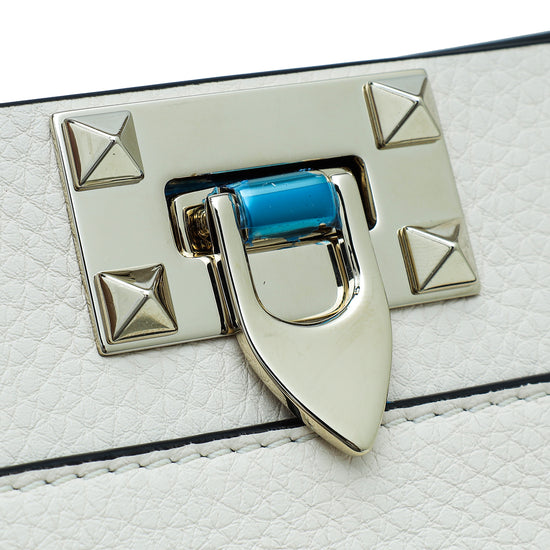 Valentino Cream Rockstud Flip-Lock Top Handle Medium Satchel Bag