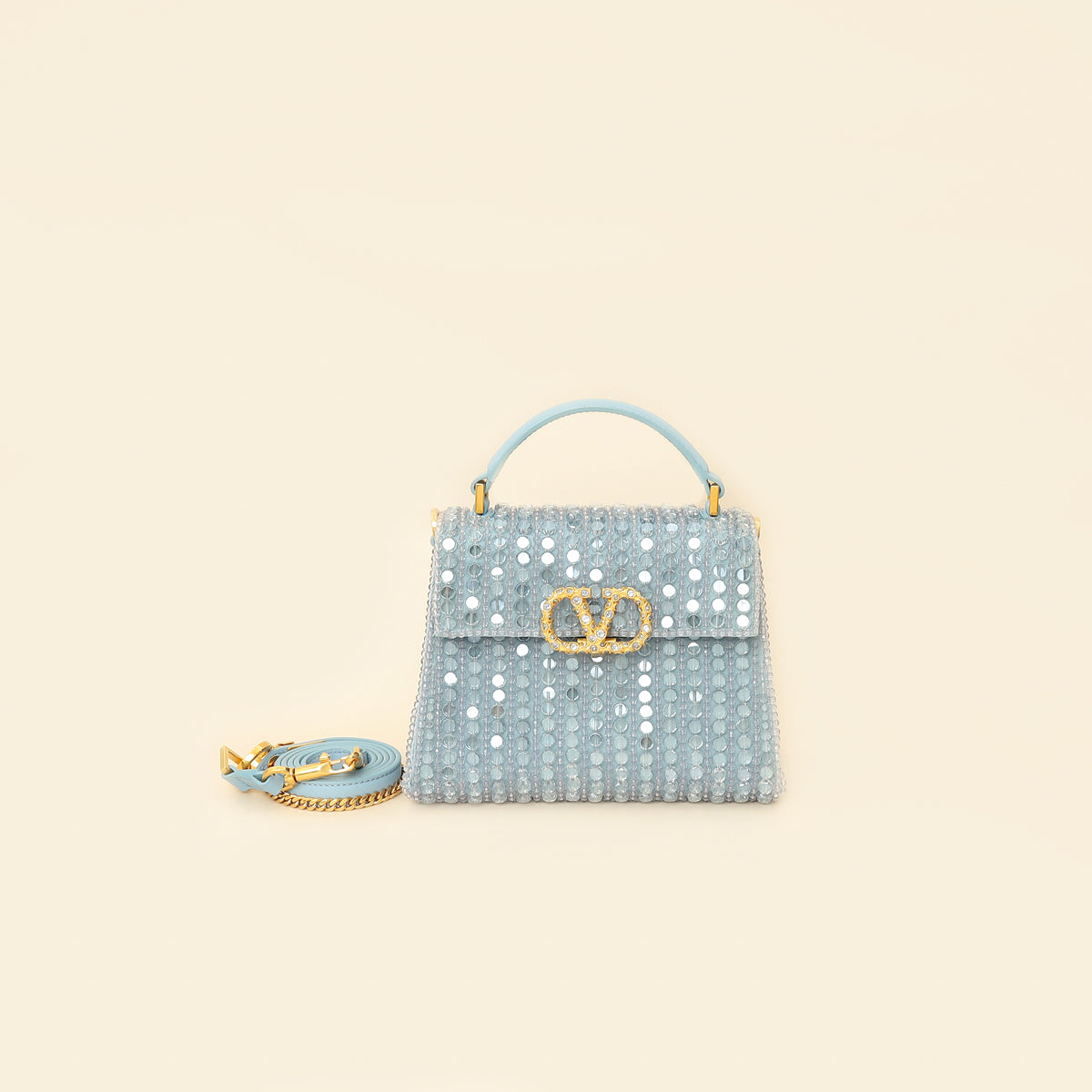 Valentino Baby Blue Beaded Jeweled Mini VSling Top Handle Bag-Valentino-THE CLOSET
