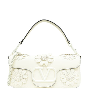 Valentino Off White Locò Floral Applique Flap Bag