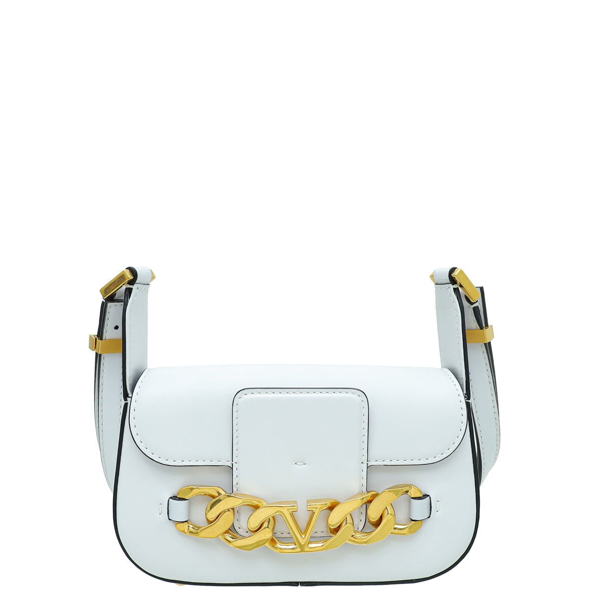 Valentino White Vlogo Chain Shoulder Bag-Valentino-THE CLOSET