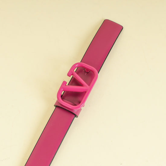 Valentino Fuchsia Vlogo Signature Slim Reversible 20mm Small Belt 30