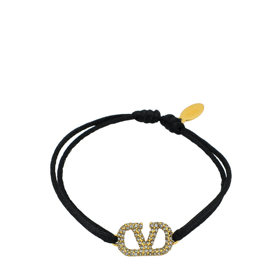 Valentino Black VLogo Crystal Cord Bracelet