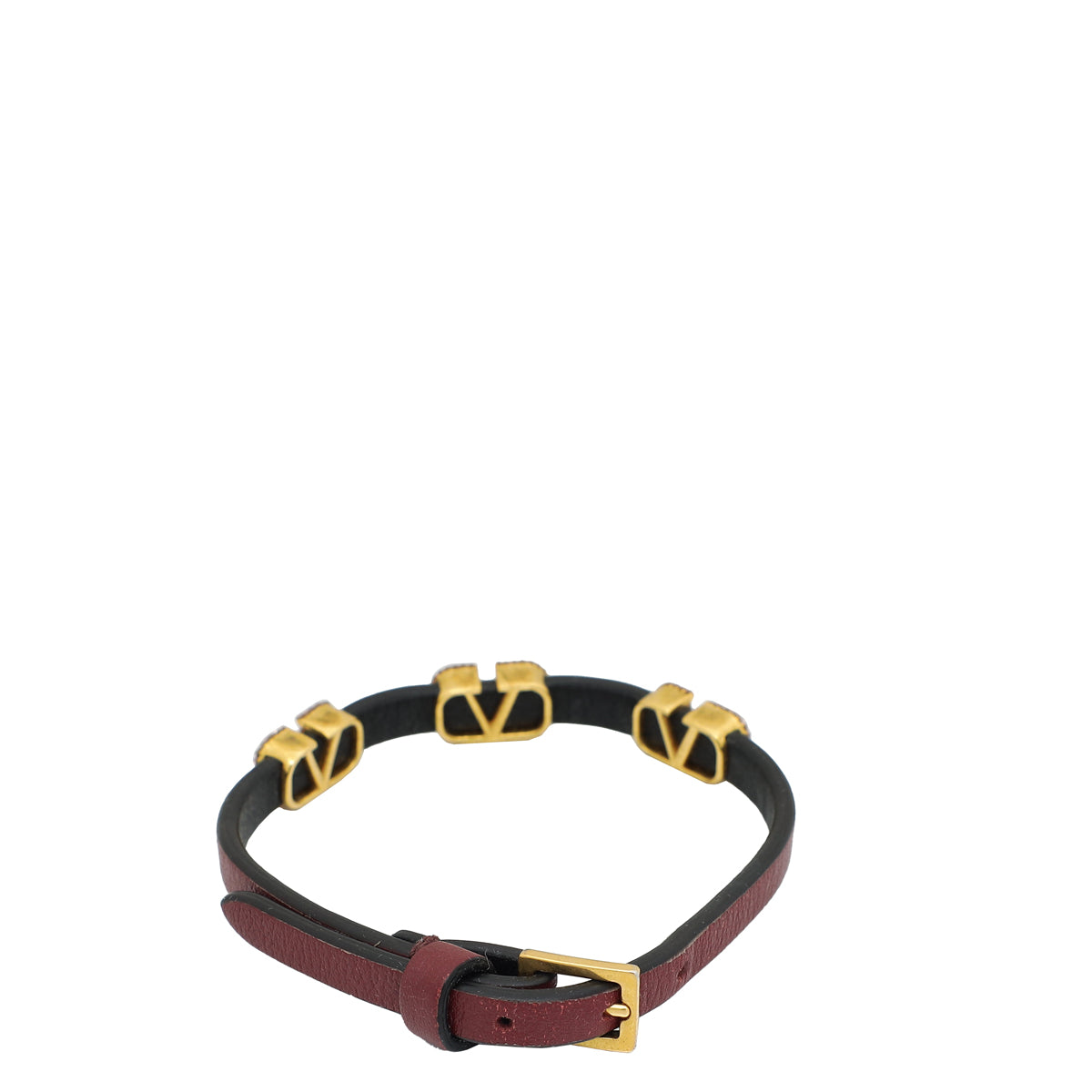 Valentino Burgundy VLogo Signature Strass Leather Bracelet