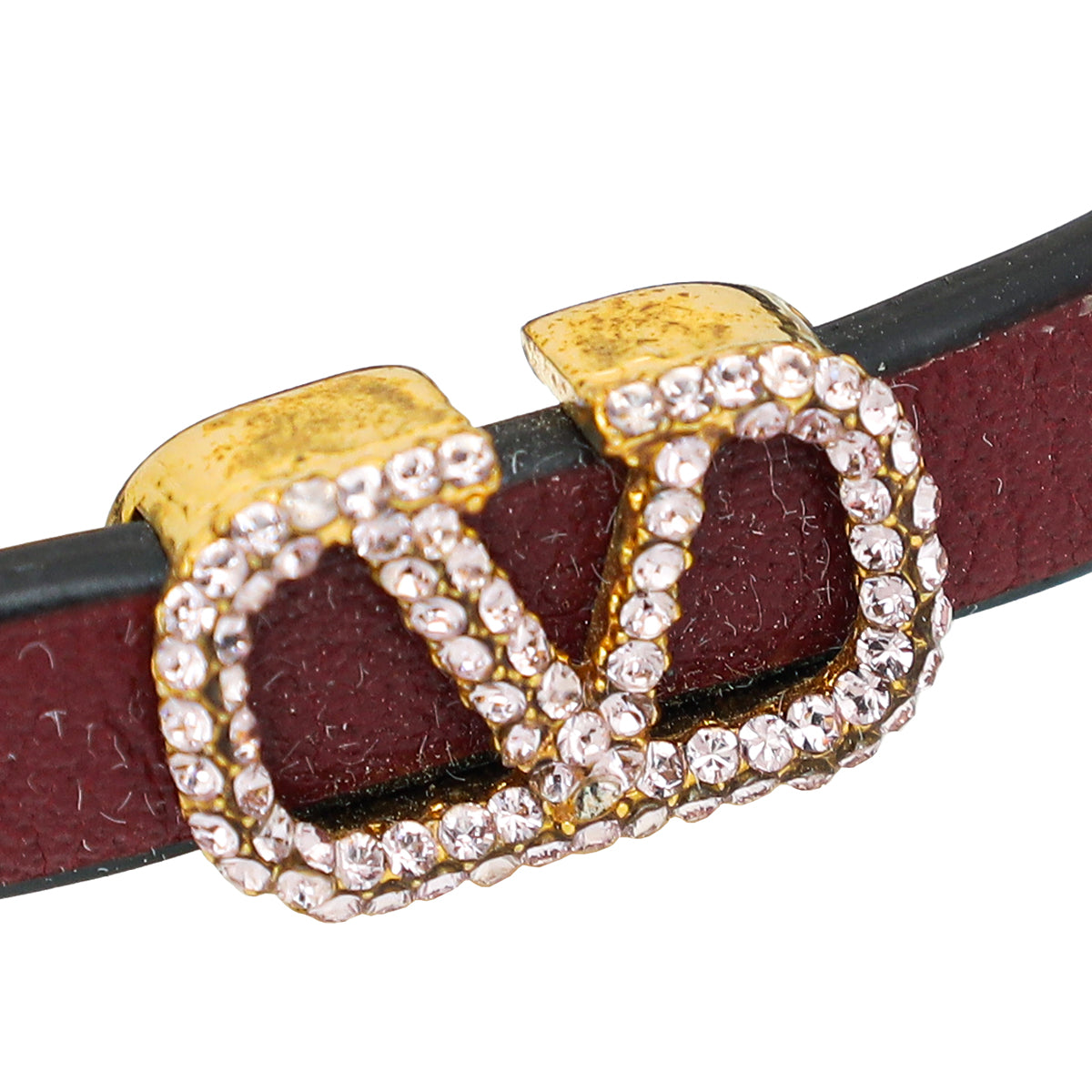Valentino Burgundy VLogo Signature Strass Leather Bracelet