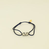 Valentino Navy Blue Vlogo Crystal Cord Bracelet