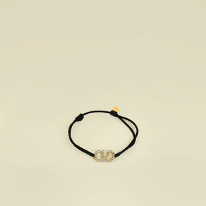 Valentino Black Vlogo Crystal Cord Bracelet
