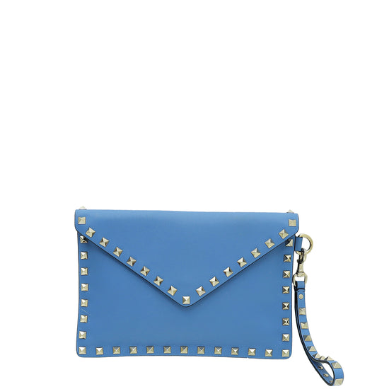 Blue Valentino Rockstud Envelope Wallet on Chain Crossbody Bag