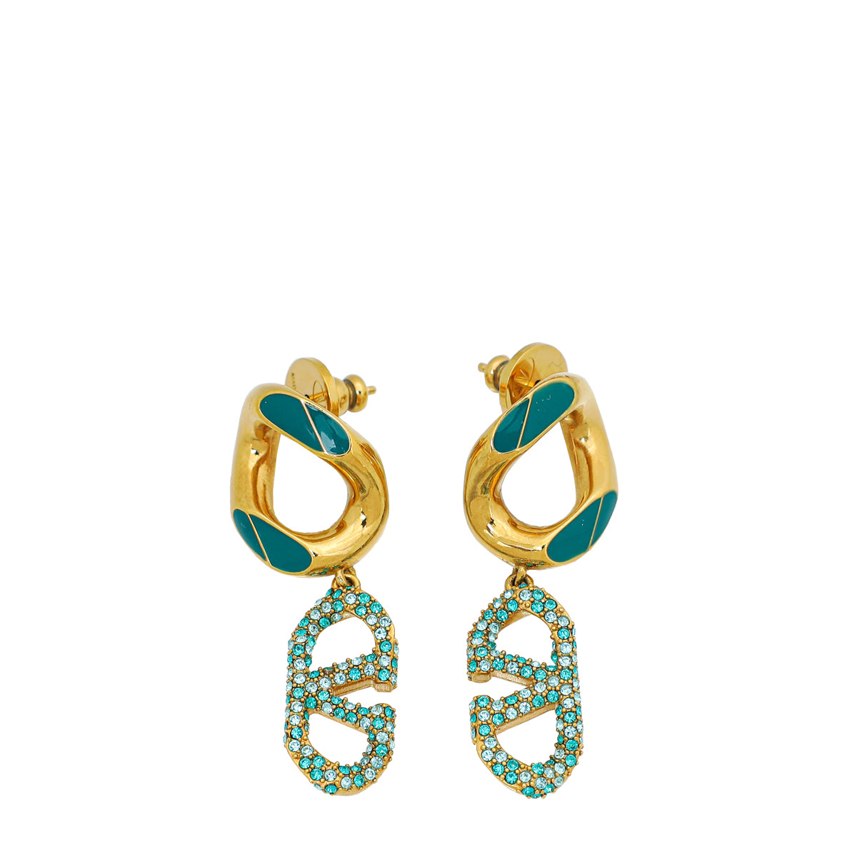 Valentino Gold Vlogo w/ Strass Earrings-Valentino-THE CLOSET