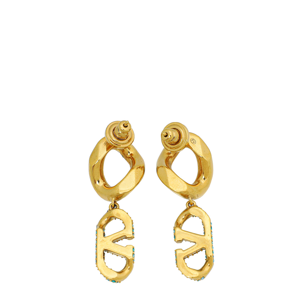Valentino Gold Vlogo w/ Strass Earrings-Valentino-THE CLOSET