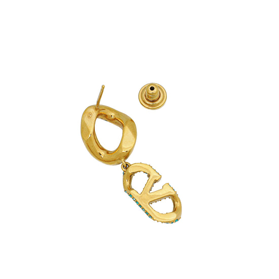 Valentino Gold Vlogo w/ Strass Earrings