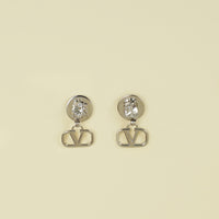 Valentino Silver Tone Vlogo Drop Earrings