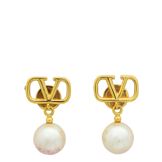 Valentino Gold Tone VLogo Signature Earrings W/ Swarovski Pearl