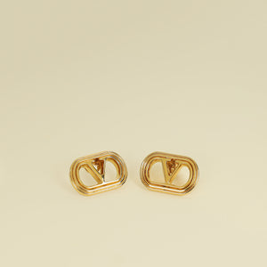Valentino Gold Tone Ovalette VLOGO Earrings