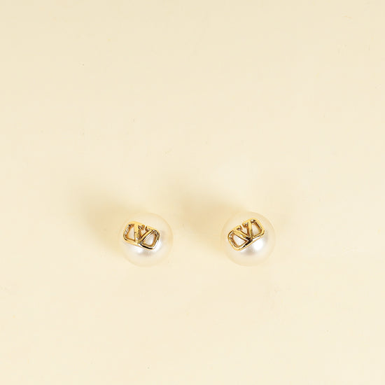 Valentino White Vlogo Pearl Earrings-Valentino-THE CLOSET