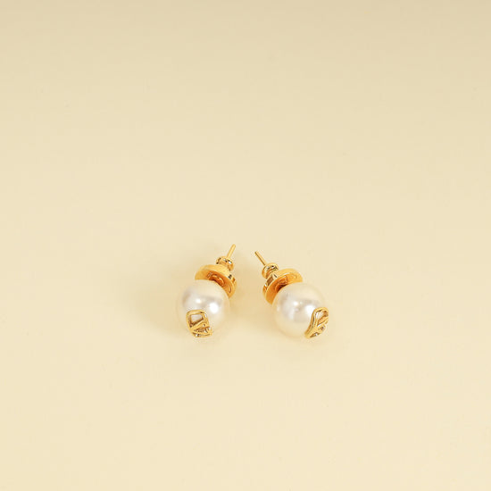 Valentino White Vlogo Pearl Earrings-Valentino-THE CLOSET