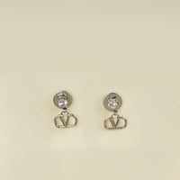 Valentino Silver VLogo w/ Crystal Stud Earrings