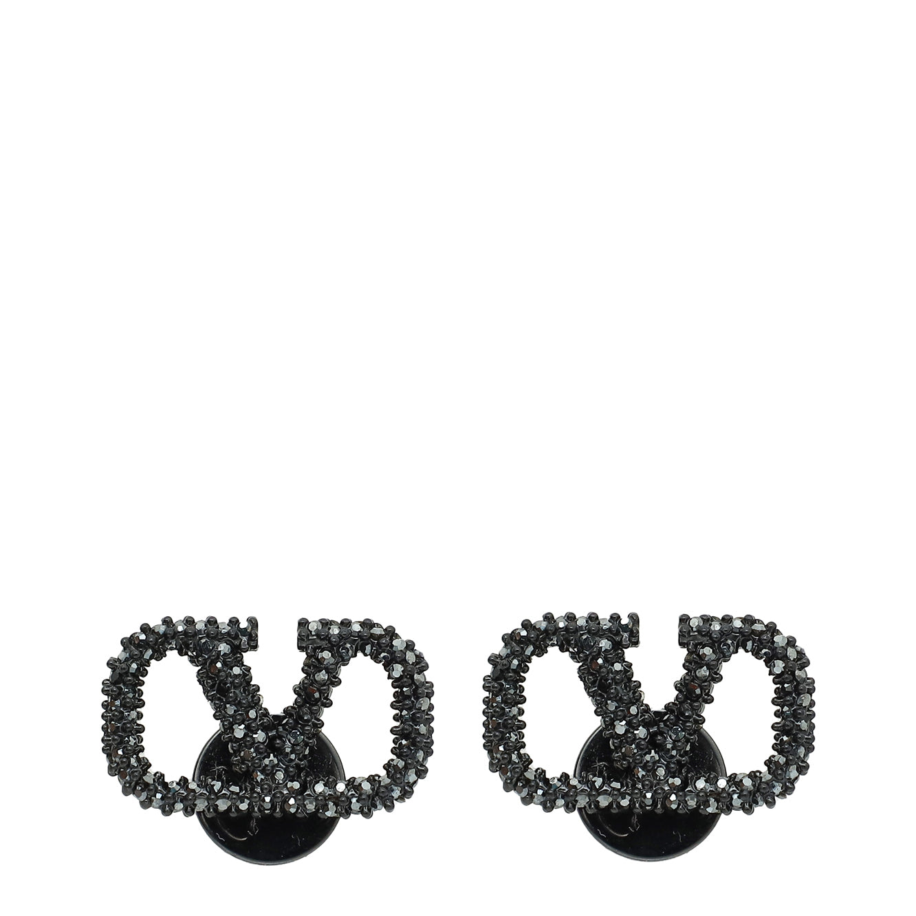 Valentino Black Vlogo Strass Stud Earrings-Valentino-THE CLOSET