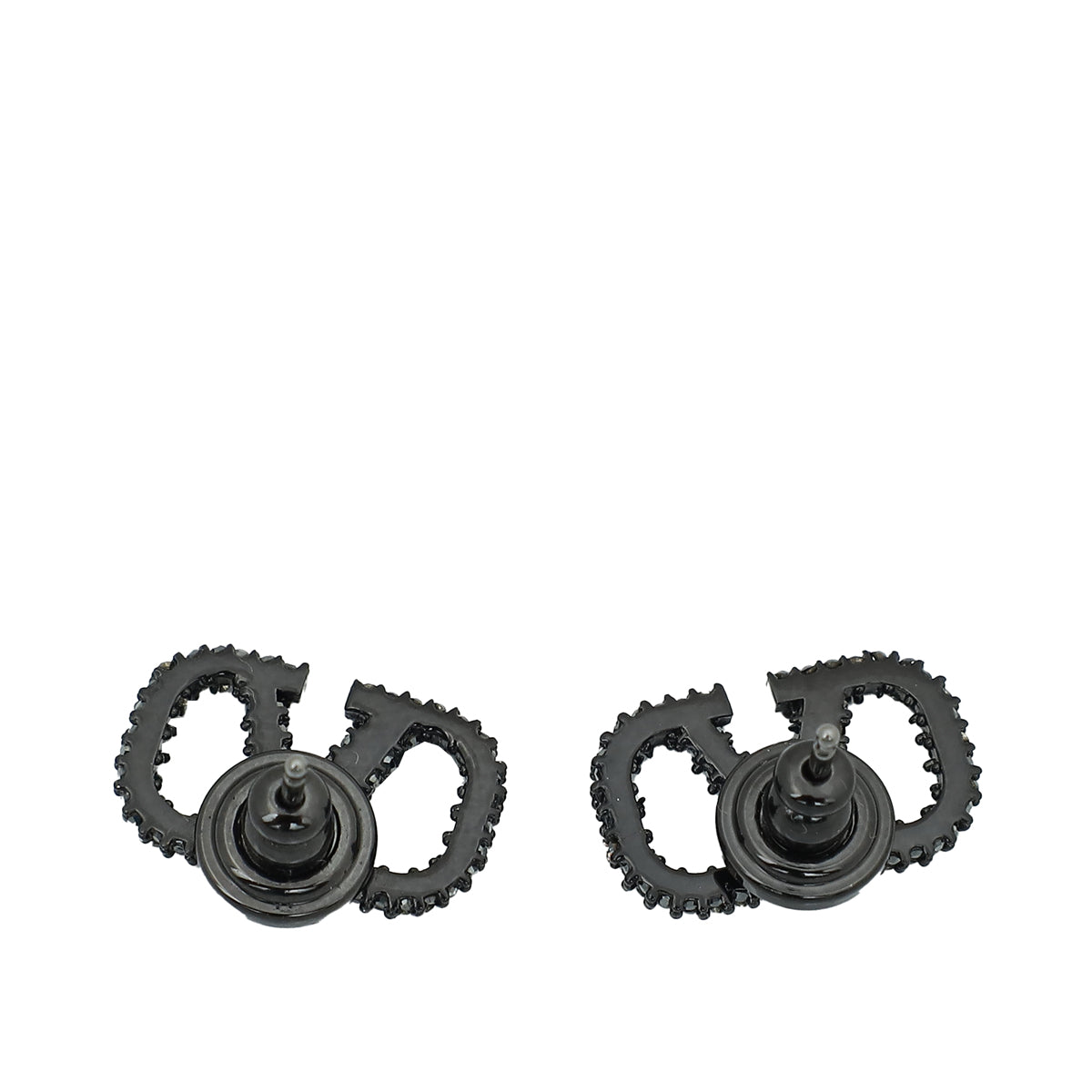 Valentino Black Vlogo Strass Stud Earrings-Valentino-THE CLOSET