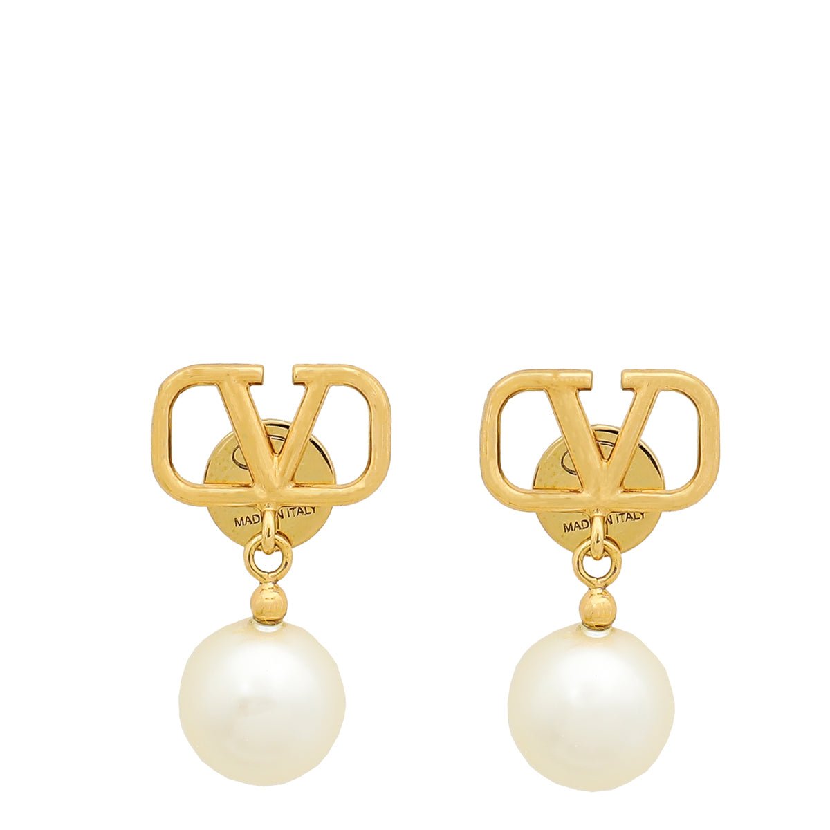 Valentino Gold VLogo Signature Swarovski Pearl Earrings-Valentino-THE CLOSET