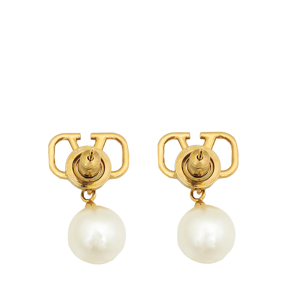 Valentino Gold VLogo Signature Swarovski Pearl Earrings-Valentino-THE CLOSET