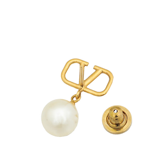 Valentino Gold VLogo Signature Swarovski Pearl Earrings