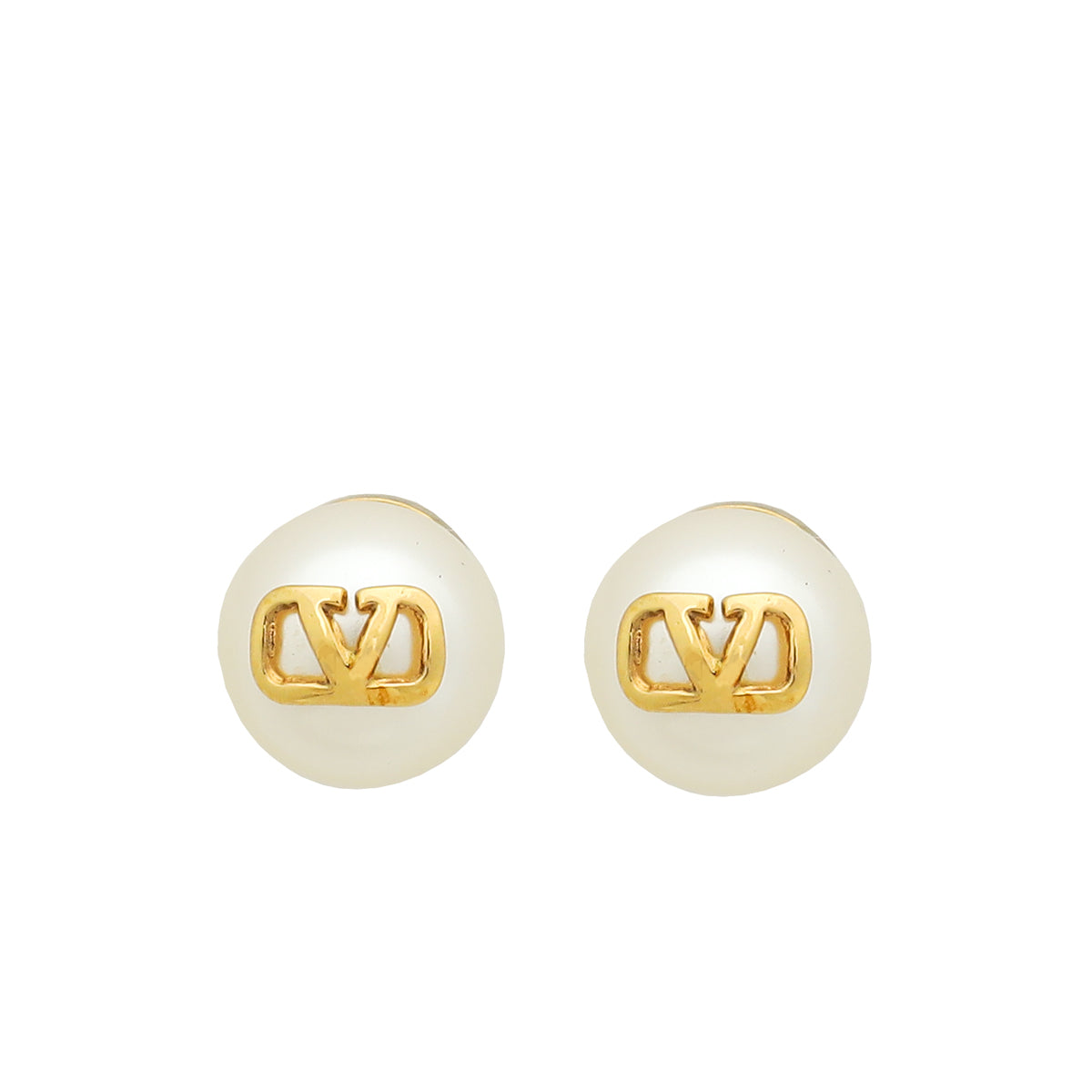 Valentino Gold VLogo Signature Pearl Earrings-Valentino-THE CLOSET