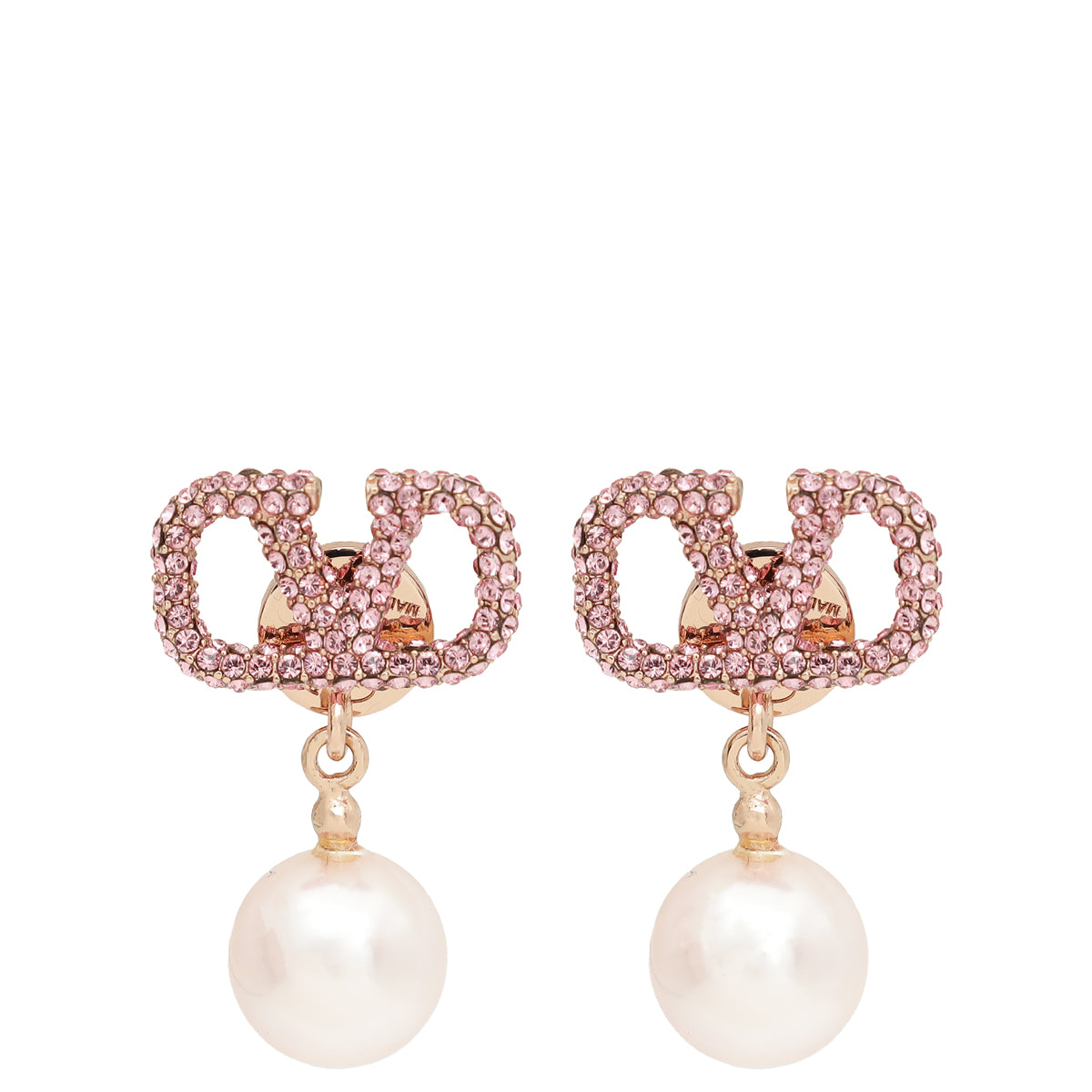 Valentino Rose Gold VLogo Signature Earrings W/ Pearl-Valentino-THE CLOSET