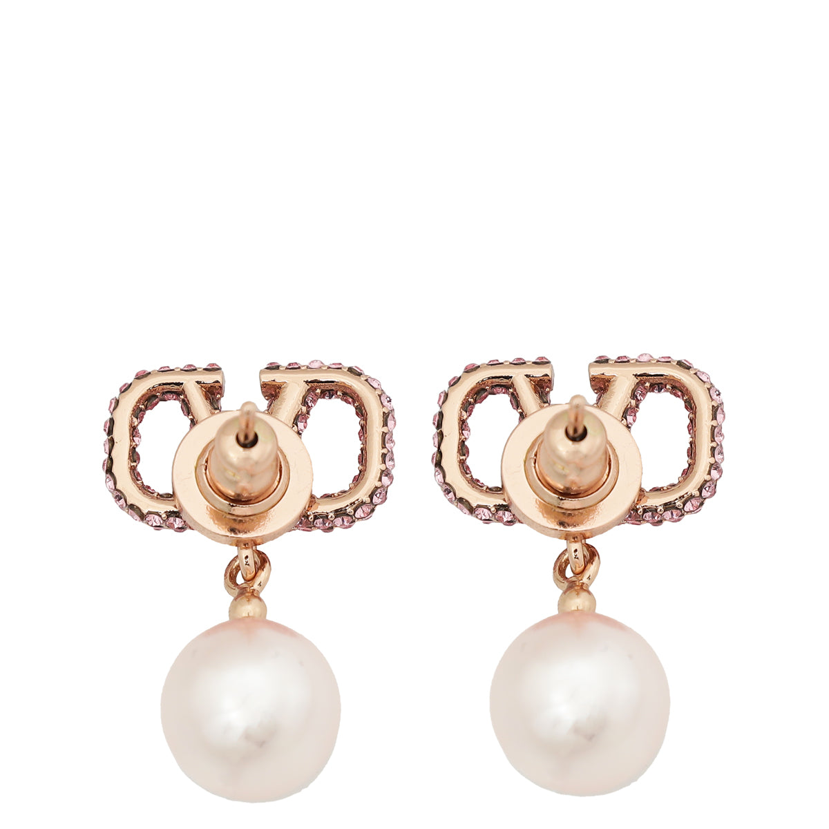 Valentino Rose Gold VLogo Signature Earrings W/ Pearl-Valentino-THE CLOSET
