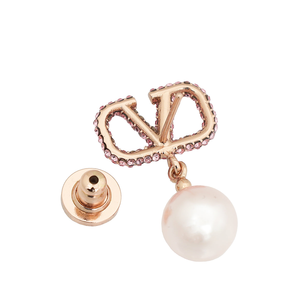 Valentino Rose Gold VLogo Signature Earrings W/ Pearl