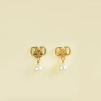 Valentino White Vlogo Pearl Drop Earrings