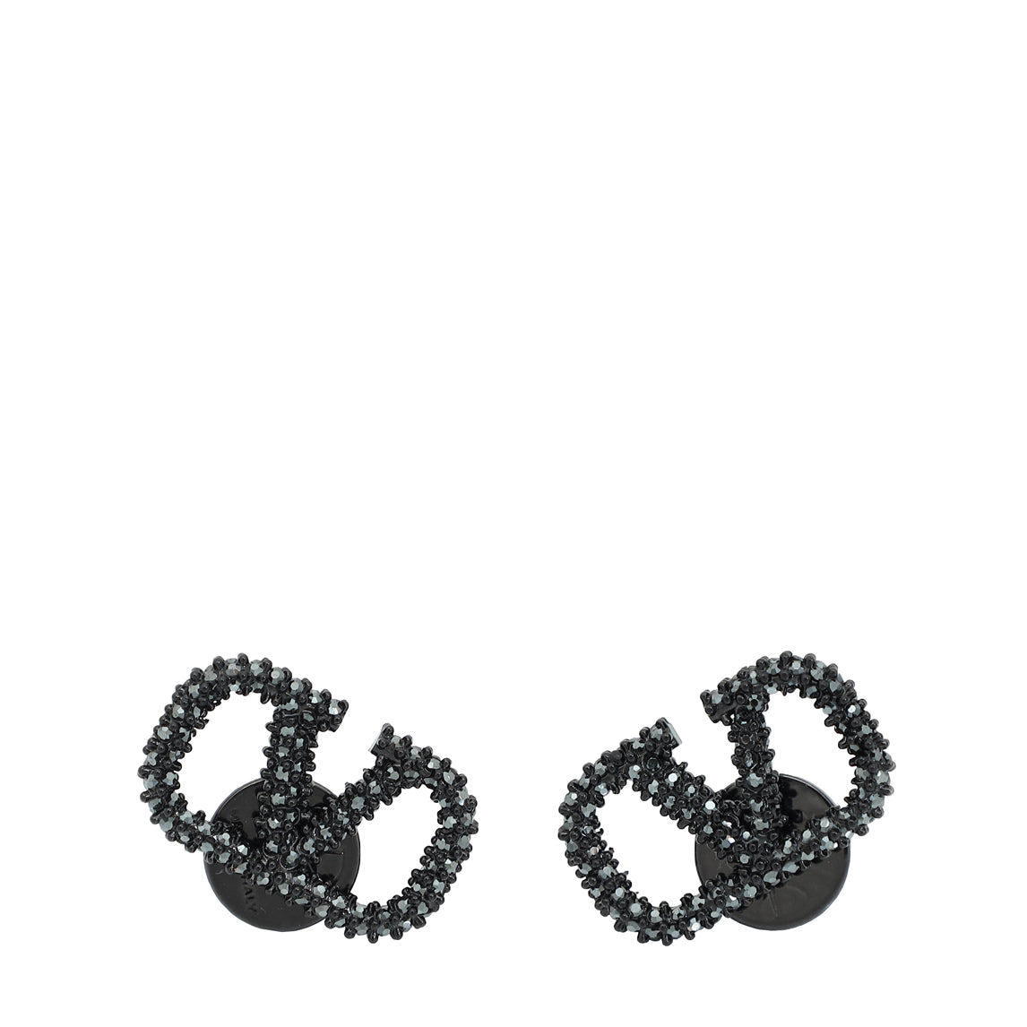 Valentino Black Vlogo Strass Stud Earrings-Valentino-THE CLOSET