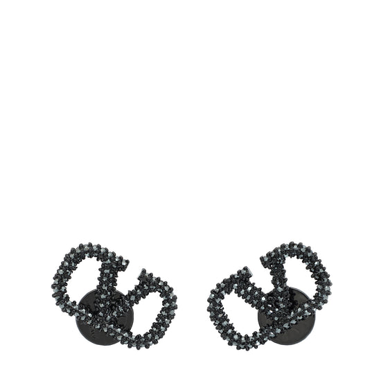 Valentino Black Vlogo Strass Stud Earrings