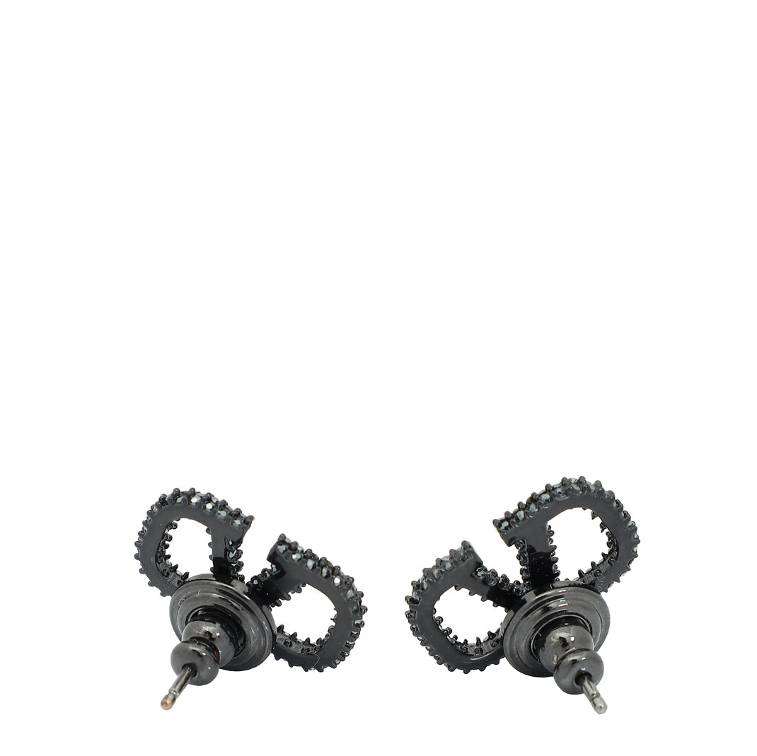 Valentino Black Vlogo Strass Stud Earrings-Valentino-THE CLOSET