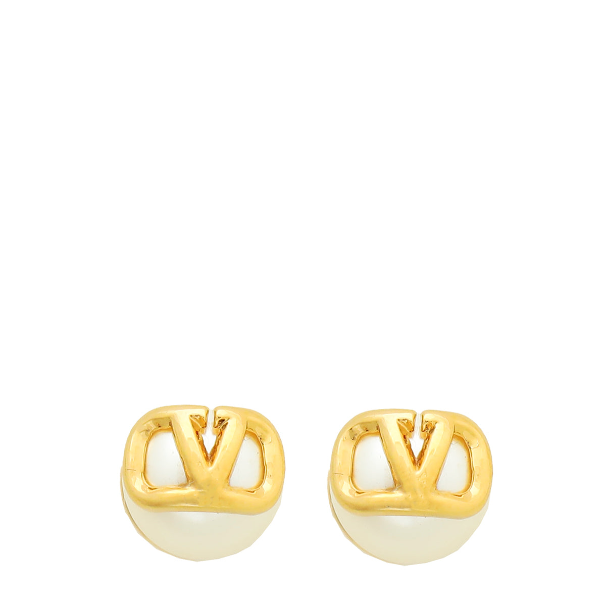 Valentino White Vlogo Pearl Stud Earrings-Valentino-THE CLOSET