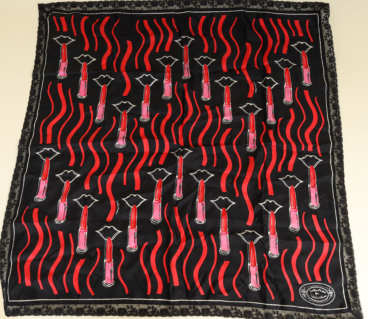 Valentino Tricolor Lipstick Print Silk Scarf