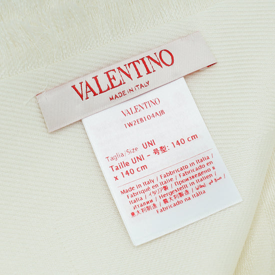 Valentino Cream VLogo Jacquard Silk Cashmere Shawl