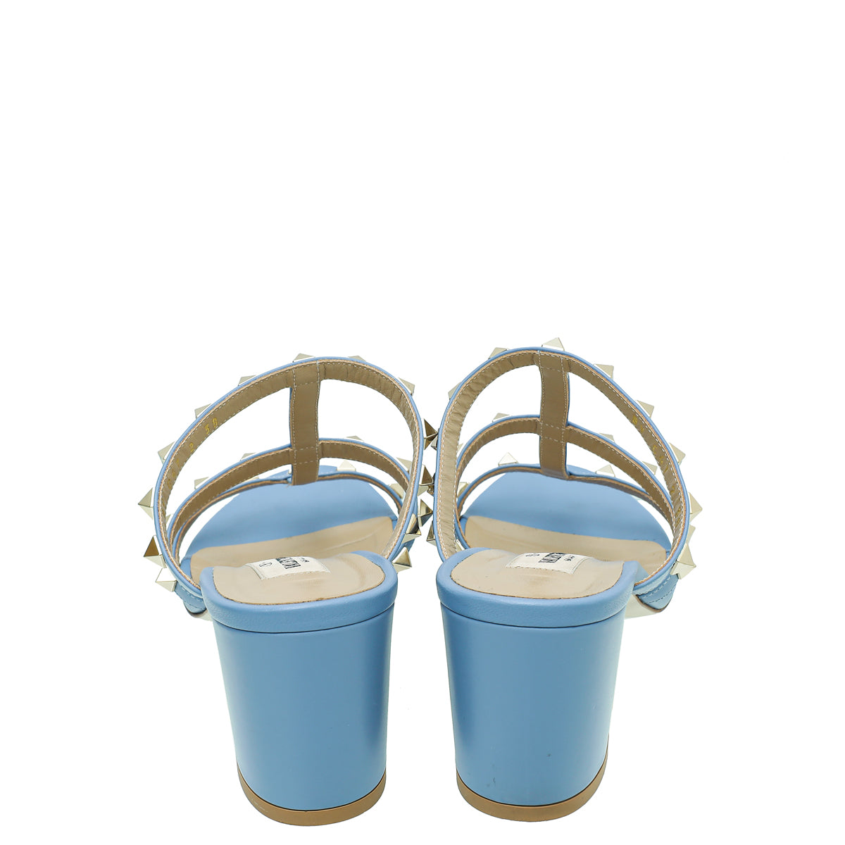 Valentino Blue Rockstud Block Heeled Slide Sandals 38