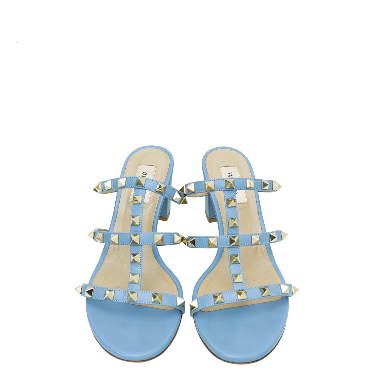 Valentino Blue Rockstud Block Heeled Slide Sandals 38