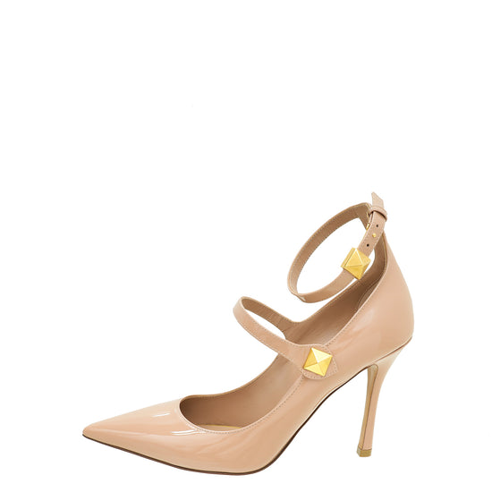 Valentino Nude Ma Belle Rockstud Ankle Cuff Pointed Toe Pumps 37.5