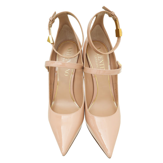 Valentino Nude Ma Belle Rockstud Ankle Cuff Pointed Toe Pumps 37.5